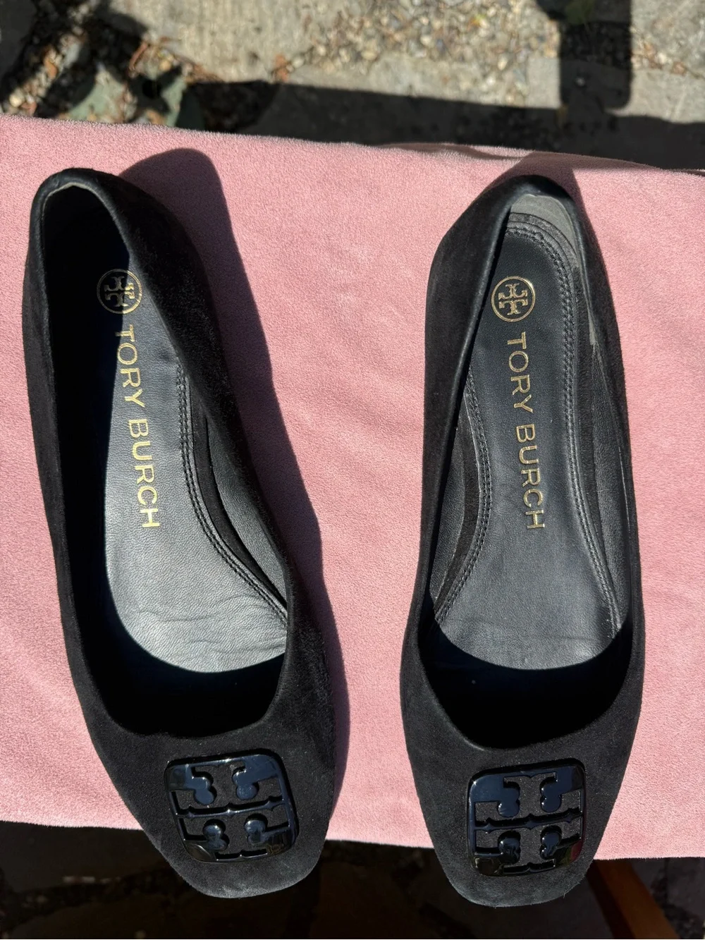 Tory Burch Black Suede Logo Ballet Flats